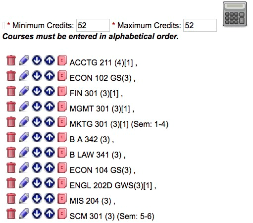 Screen capture of completed list of semesters 5-6 courses.