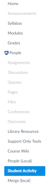 Screen capture of course navigation menu with Student Activity link indicated.