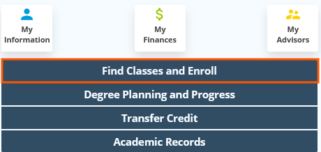 Student Home Base buttons with Find Classes and Enroll highlighted.