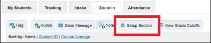 Starfish Zoom In tab with "Setup Section" button emphasized above the student roster.