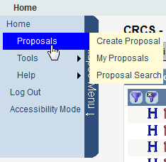 Screen capture of navigation menu with Proposals selected.