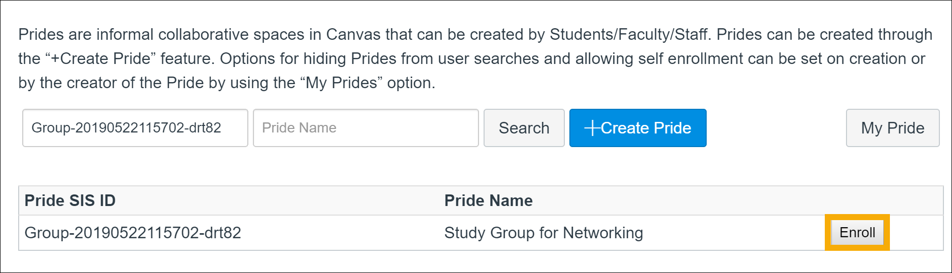 Click the Enroll button to join this Pride.