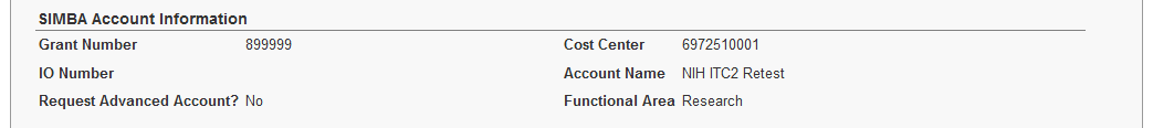  SIMBA Account Information as shown in the Budget Section of the IAF Summary