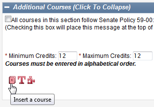 Screen capture of Insert a Course icon resembling a book in Additional Courses section.