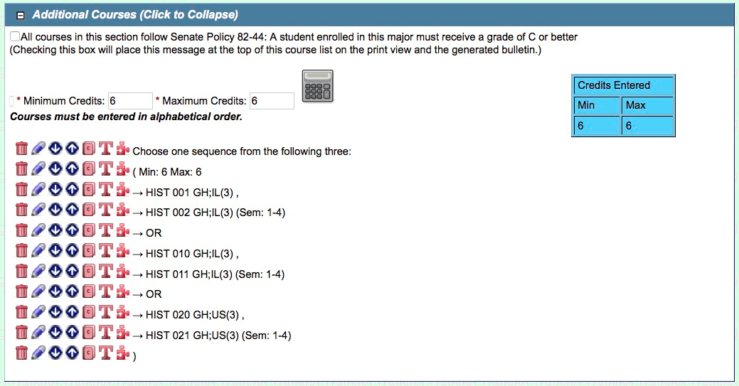 Screen capture of Completed Additional Courses form.