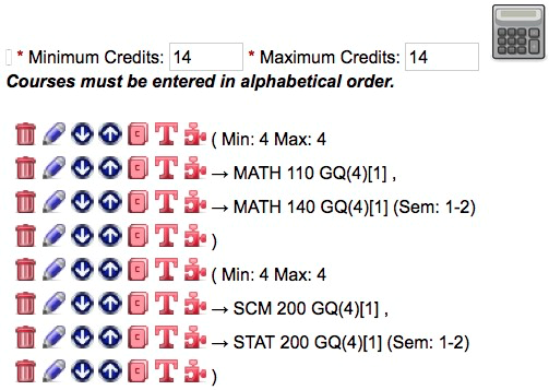 Screen capture of Additional Courses form.