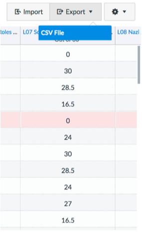 Select Export button and CSV file
