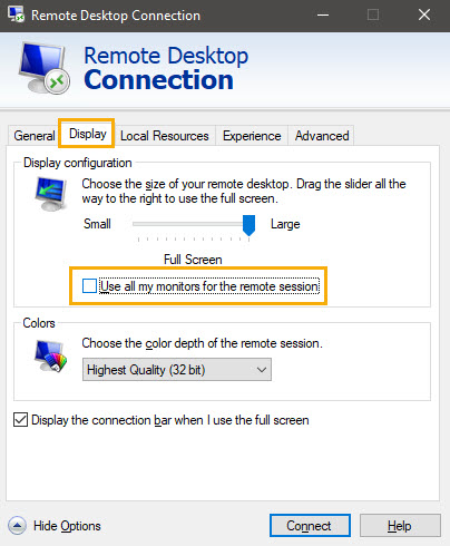 RD Connection Display tab