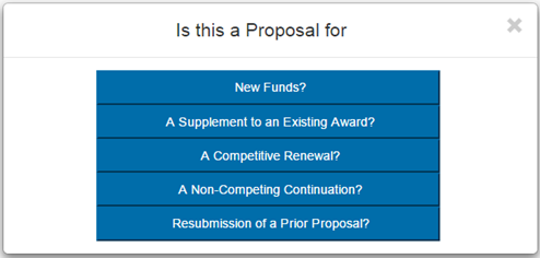 IAF Wizard with options to Create a Proposal IAF.