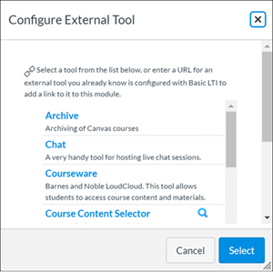 Choose the tool you want to configure and click Select.