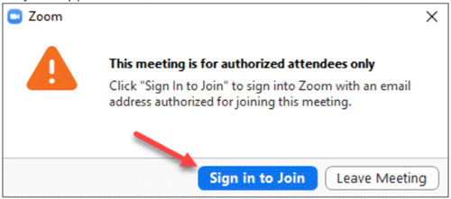 The Sign in to Join button for a restricted meeting.