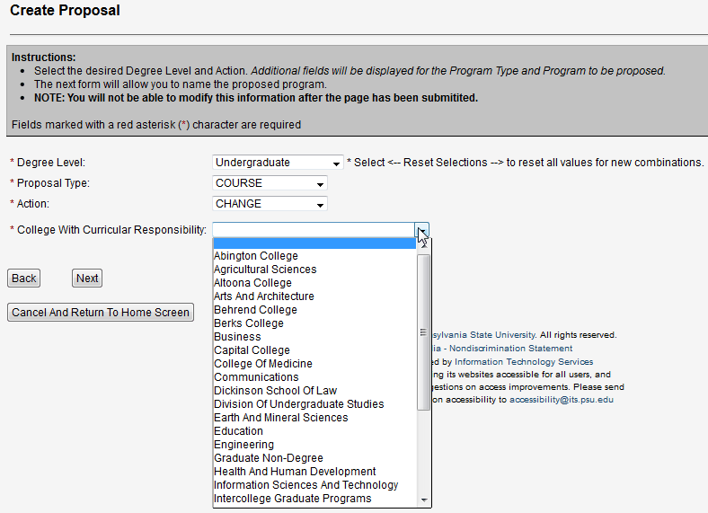 Screen capture of Create Proposal screen.