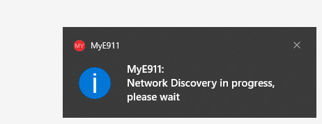 MyE911 Network Discovery window