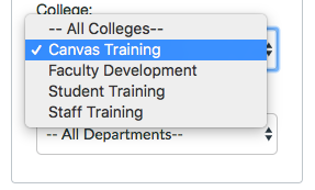 Professional Development college drop-down menu with Canvas Training selected