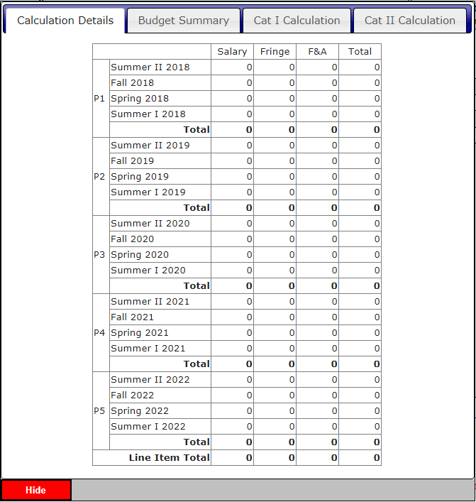 Calculation Details tab with a breakdown of the period of performance.